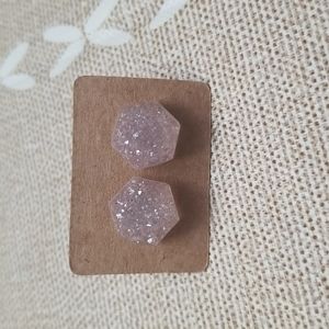 Sparkly Purple Hexagon Earrings.